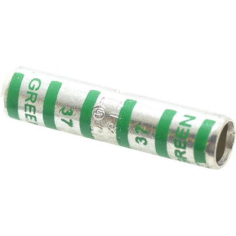 Thomas & Betts 1 AWG Compatible, Noninsulated, Crimp-On Butt Splice Terminal 2 Wire Entries, Copper Contacts, Tin Contact Plating, 2 OAL, Green 54808 - 54059449