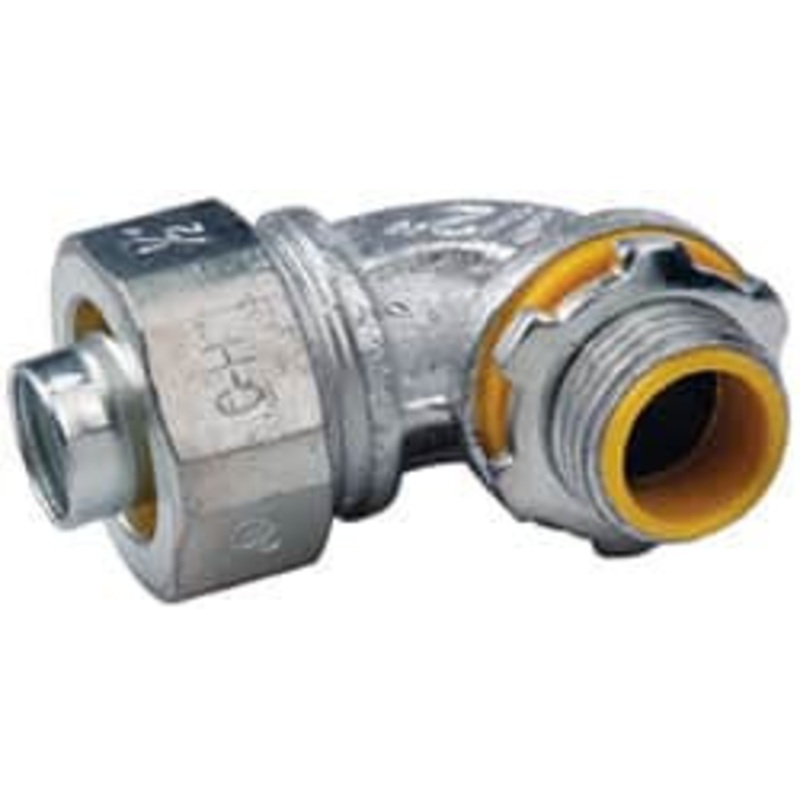 Crouse-Hinds 1/2 Trade Liquidtight Conduit Connector Malleable Iron, Insulated, Angled Connector, Threaded Connection LTB5090 - 04517751