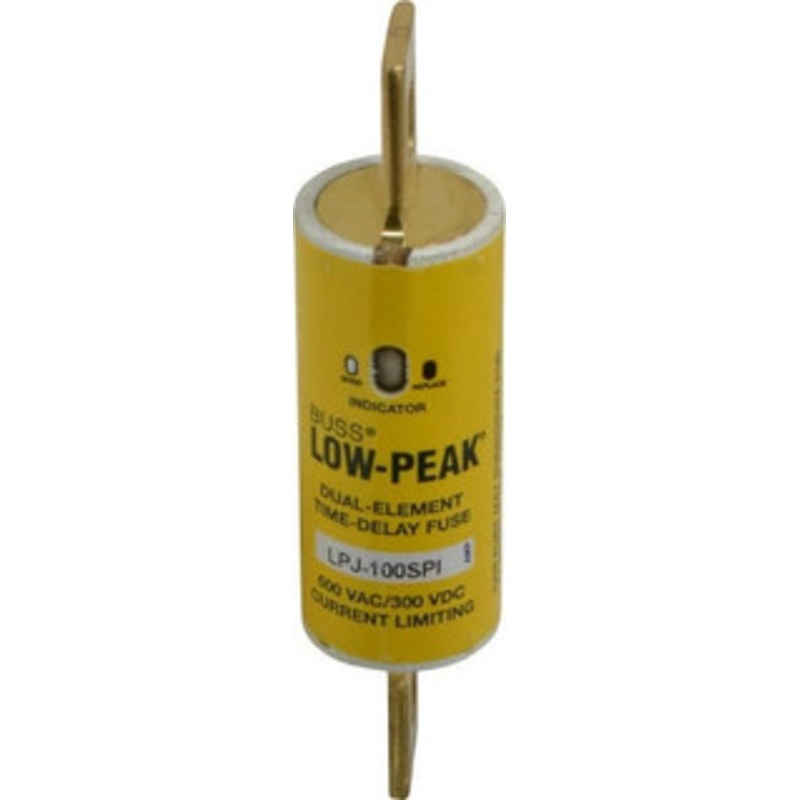 Bussmann 300 VDC, 600 VAC, 100 Amp, Time Delay General Purpose Fuse Bolt-on Mount, 4-5/8 OAL, 100 at DC, 300 at AC (RMS) kA Rating, 1-7/64 Diam LPJ-100SPI - 92129204