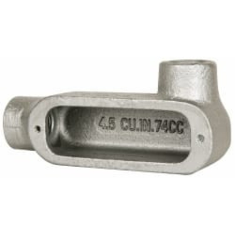 Crouse-Hinds Form 5, LR Body, 1/2 Trade, Rigid Malleable Iron Conduit Body Oval, 4.68 OAL, 4-1/2 cc Capacity, Gray LR50M - 04506499