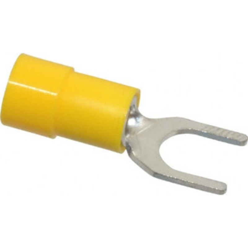 Thomas & Betts 1/4 Inch Stud, 12 to 10 AWG, Partially Insulated, Crimp, Standard Fork Terminal 600 Volt, 0.283 Inch Fork Width, 1.004 Inch Overall Length, Yellow TV10-14F-XV - 68886845