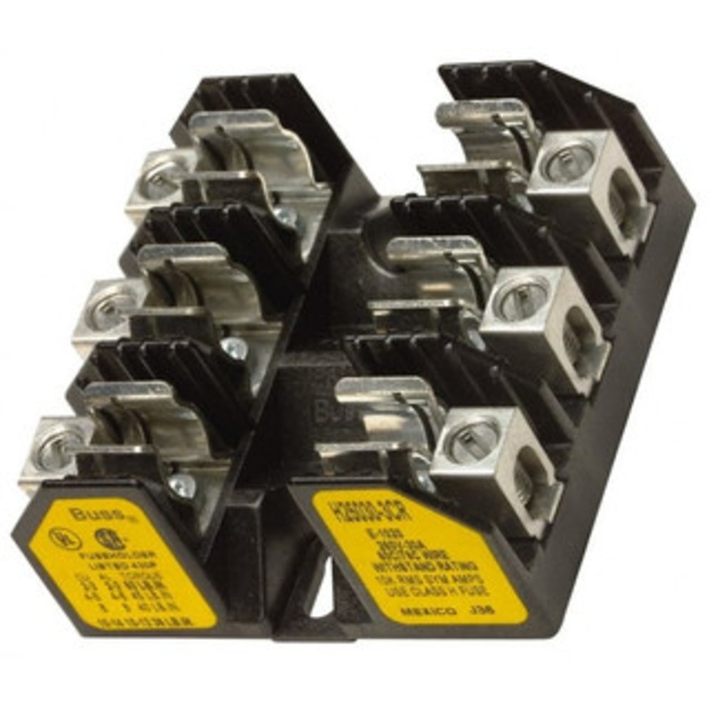 Bussmann 3 Pole, 8 to 1/0 AWG, 250 VAC/VDC, 100 Amp, Screw Mount Fuse Block 7.36 Inch Long x 4.94 Inch Wide x 2.06 Inch High Block H25100-3CR - 75916114