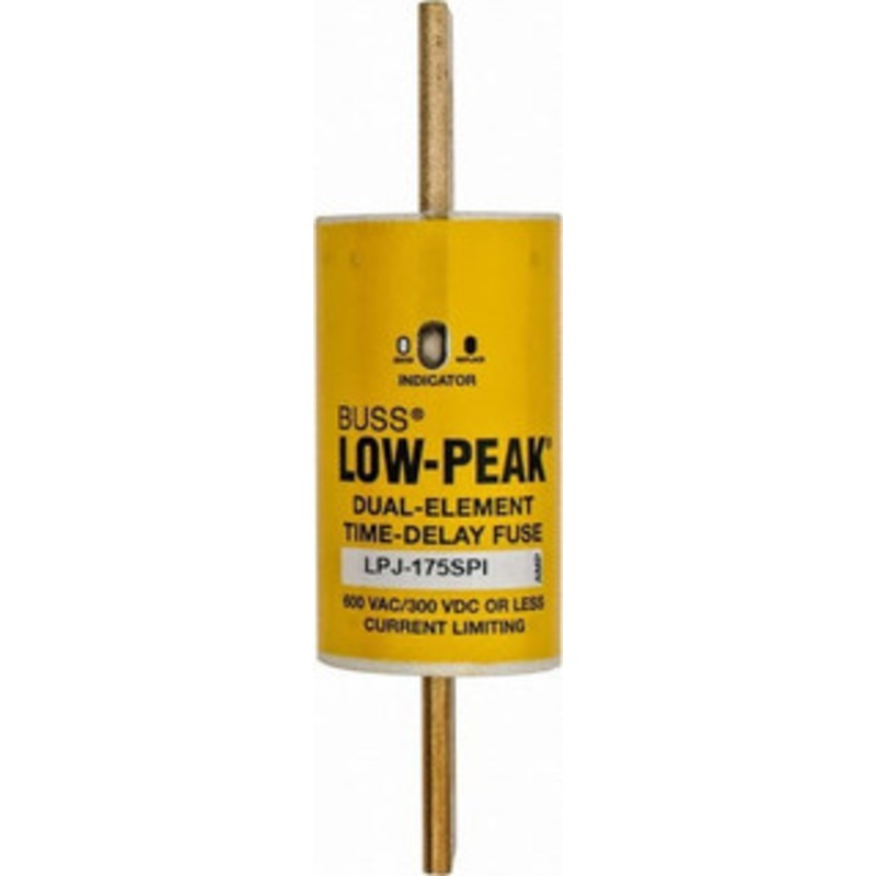Bussmann 300 VDC, 600 VAC, 175 Amp, Time Delay General Purpose Fuse Bolt-on Mount, 5-3/4 OAL, 100 at DC, 300 at AC (RMS) kA Rating, 1-7/64 Diam LPJ-175SPI - 92129261