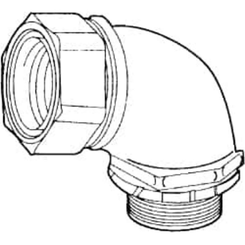 Crouse-Hinds 1 Trade Liquidtight Conduit Connector Malleable Iron, Noninsulated, Angled Connector, Threaded Connection LTK10090 - 04913414