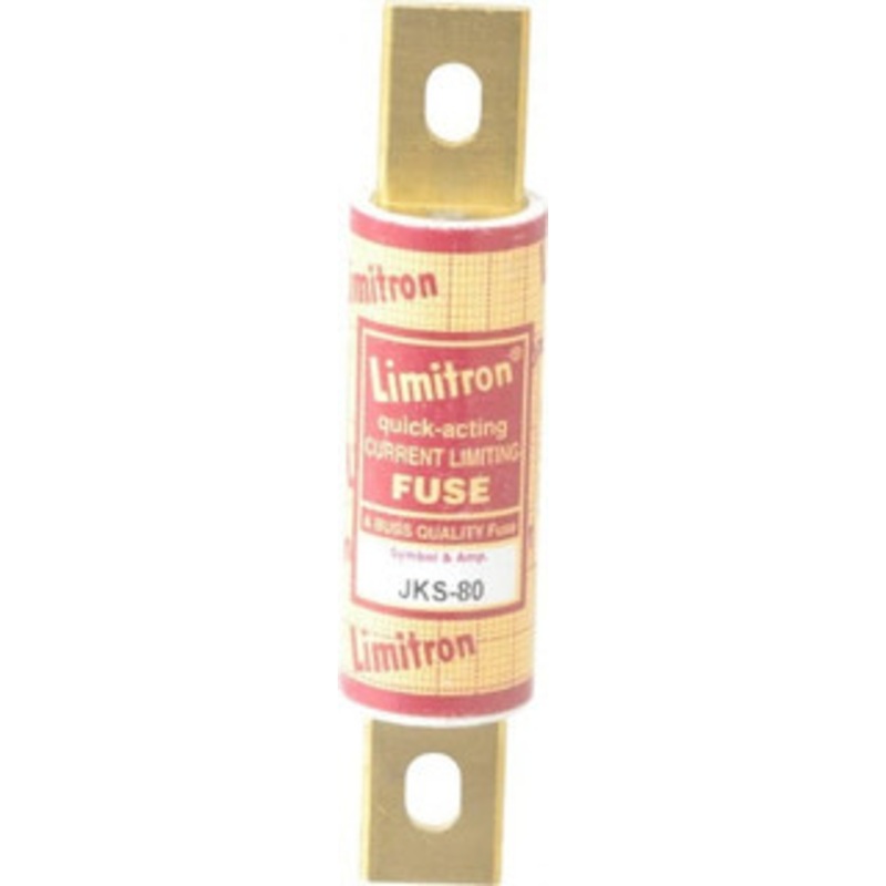Bussmann 600 VAC, 80 Amp, Fast-Acting General Purpose Fuse Bolt-on Mount, 4-5/8 OAL, 200 (RMS) kA Rating, 1-1/8 Diam JKS-80 - 74975764