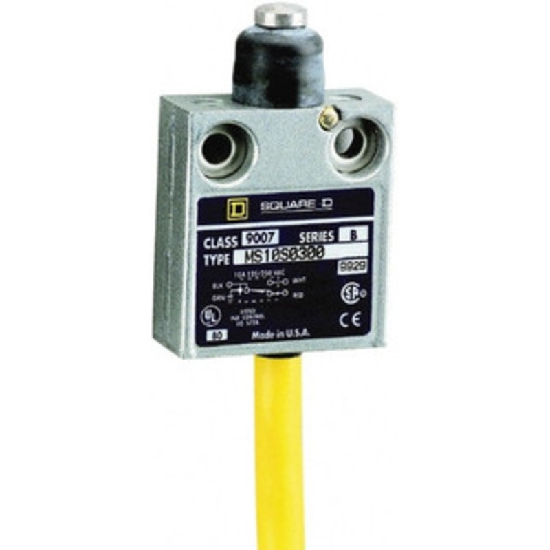 Square D SPDT, NC/NO, Multiple VDC Levels, Prewired Terminal, Booted Plunger Actuator, General Purpose Limit Switch 1, 2, 4, 6, 6P NEMA Rating, IP67 IPR Rating, 80 Ounce Operating Force 9007MS10S0300 - 59760629