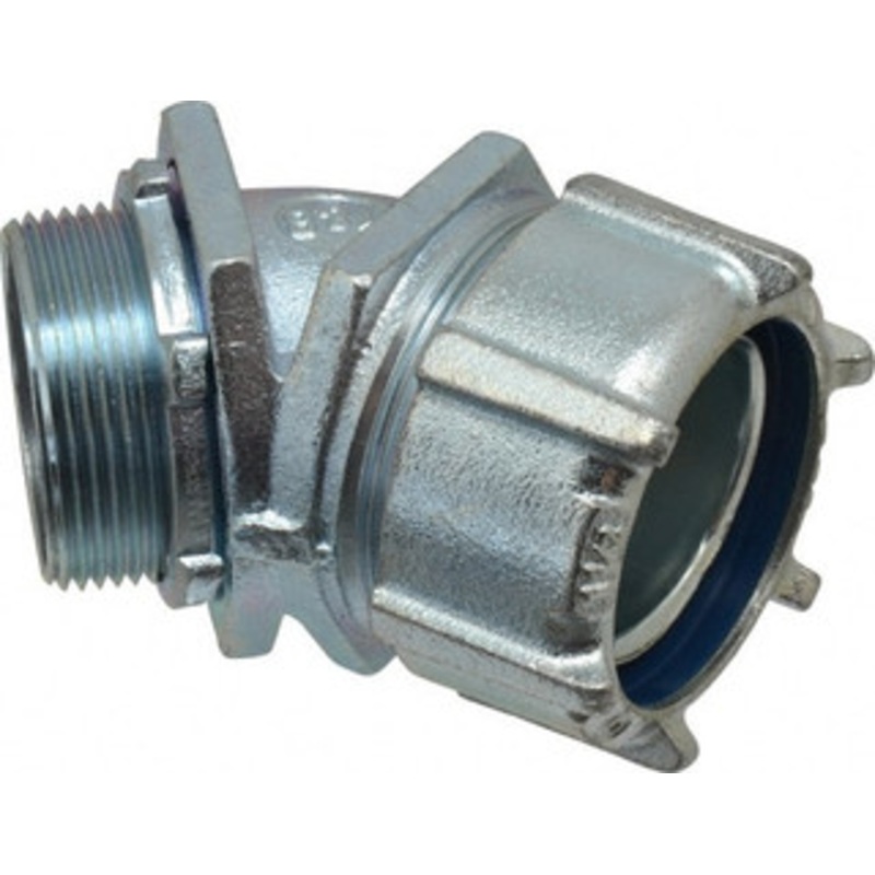 Thomas & Betts 1-1/2 Trade Liquidtight Conduit Connector Malleable Iron, Noninsulated, Angled Connector, Threaded Connection 5246 - 54058847
