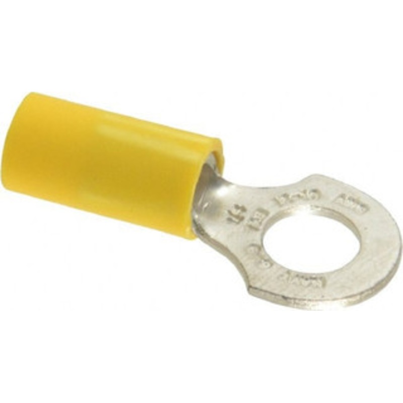 Thomas & Betts 12-10 AWG Partially Insulated Crimp Connection D Shaped Ring Terminal 1/4 Stud, 1.16 OAL x 1/2 Wide, Tin Plated Copper Contact 10RC-14 - 54063920