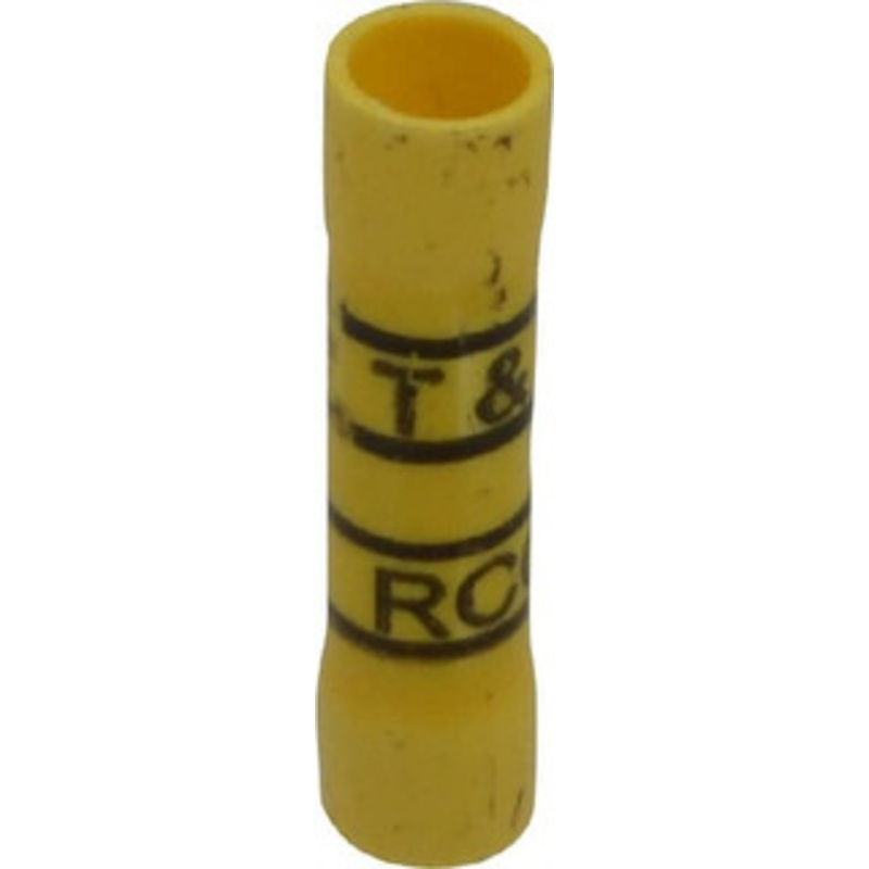 Thomas & Betts 12 to 10 AWG Compatible, Vinyl Fully Insulated, Crimp-On Butt Splice Terminal 2 Wire Entries, Copper Contacts, Tin Contact Plating, 1.31 OAL, Yellow 2RC10X - 54063250