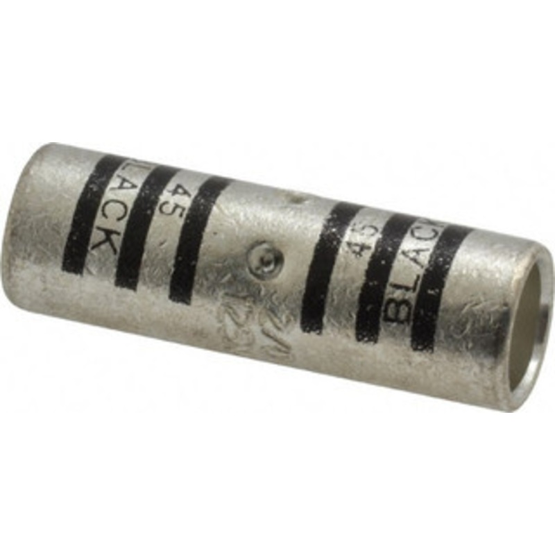 Thomas & Betts 2/0 AWG Compatible, Noninsulated, Crimp-On Butt Splice Terminal 2 Wire Entries, Copper Contacts, Tin Contact Plating, 1-3/4 OAL, Black 54510 - 54057369