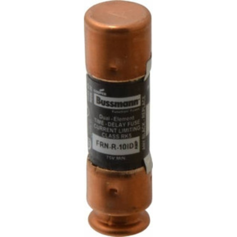 Bussmann 125 VDC, 250 VAC, 10 Amp, Time Delay General Purpose Fuse Fuse Holder Mount, 50.8mm OAL, 20 at DC, 200 (RMS) kA Rating, 14.3mm Diam FRN-R-10ID - 91700179