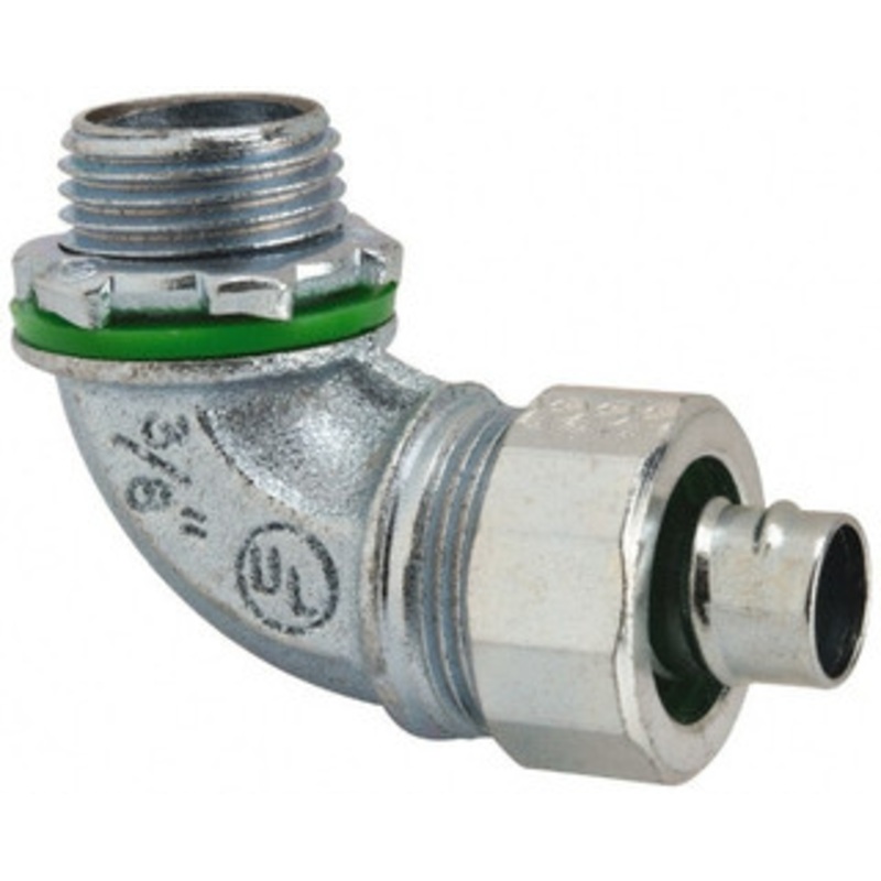 Crouse-Hinds 3/8 Trade Liquidtight Conduit Connector Malleable Iron, Noninsulated, Angled Connector, Threaded Connection LTK3890 - 04913448