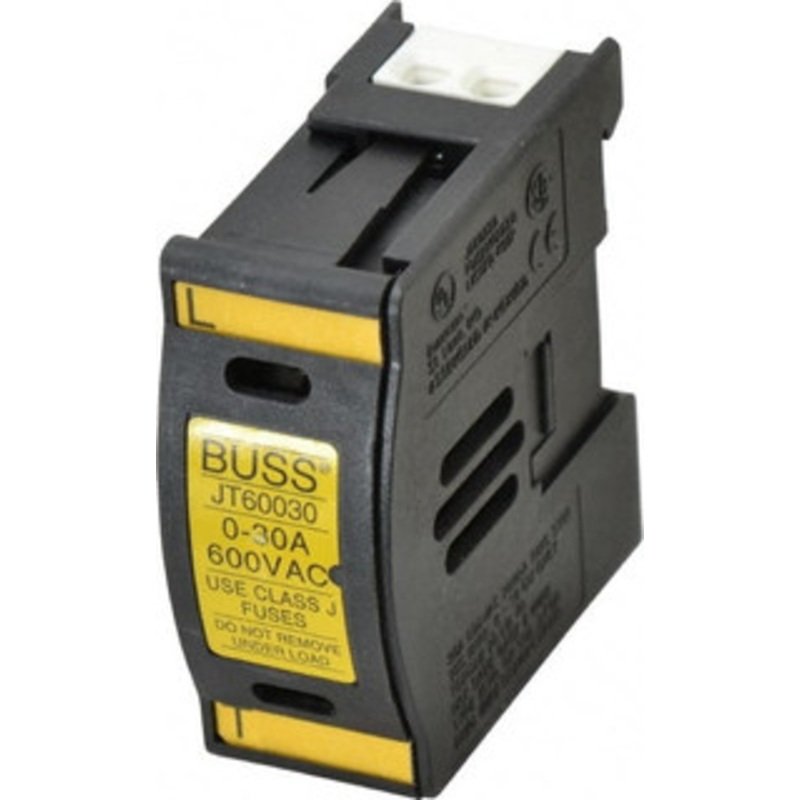 Bussmann 1 Pole, 600 VAC/VDC, 30 Amp, DIN Rail Mount Fuse Holder Compatible with J Class, 1.23 Inch Wide Fuse JT60030 - 75391102