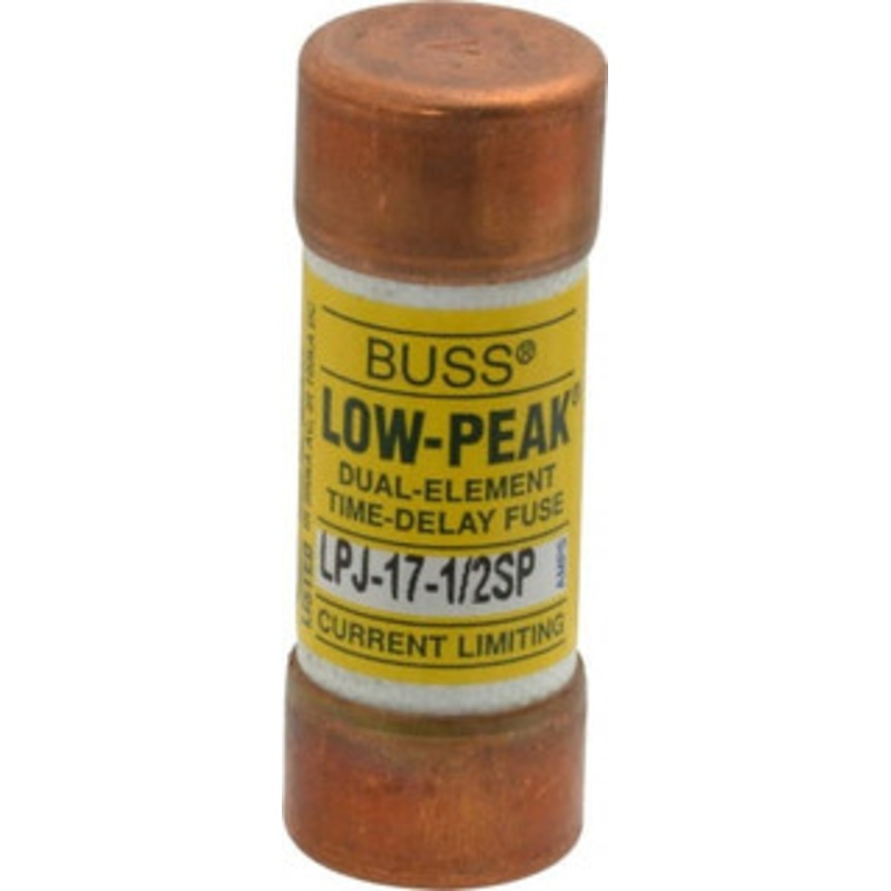 Bussmann 300 VDC, 600 VAC, 17.5 Amp, Time Delay General Purpose Fuse Fuse Holder Mount, 2-1/4 OAL, 100 at DC, 300 at AC (RMS) kA Rating, 13/16 Diam LPJ-17-1/2SP - 75390492