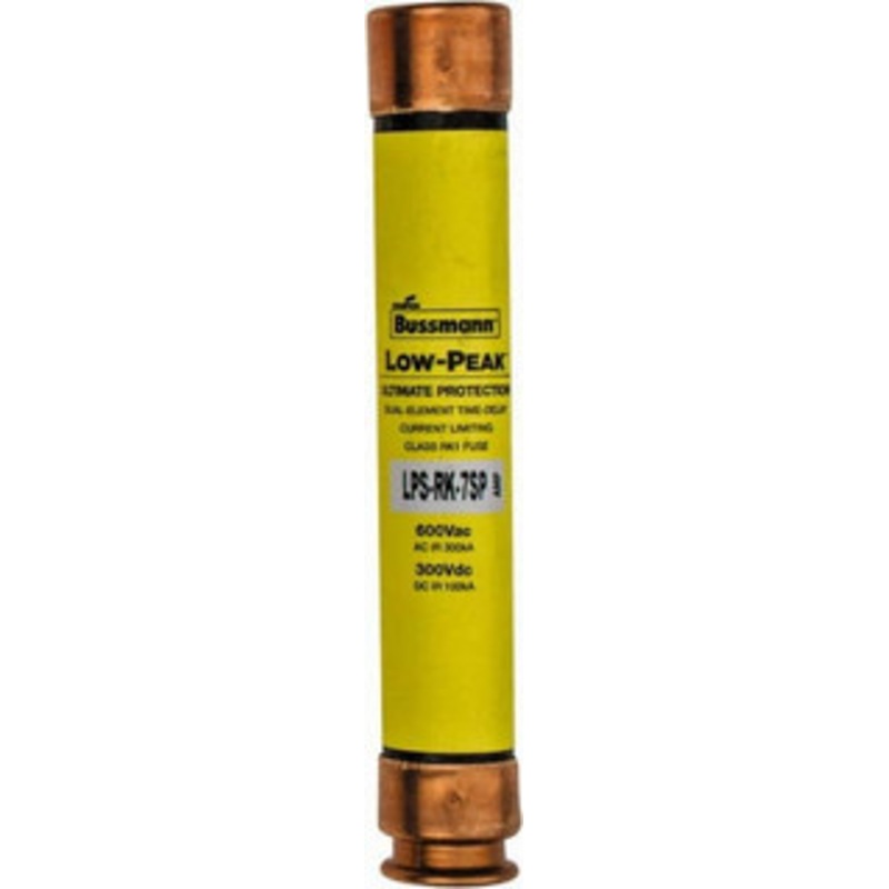 Bussmann 300 VDC, 600 VAC, 7 Amp, Time Delay General Purpose Fuse Fuse Holder Mount, 127mm OAL, 100 at DC, 300 at AC (RMS) kA Rating, 13/16 Diam LPS-RK-7SP - 74973504
