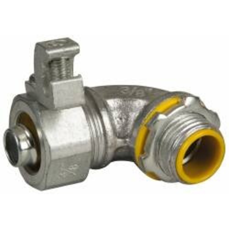 Crouse-Hinds 3/8 Trade Liquidtight Conduit Connector Malleable Iron, Insulated, Angled Connector, Threaded Connection LTB3890G - 04517694