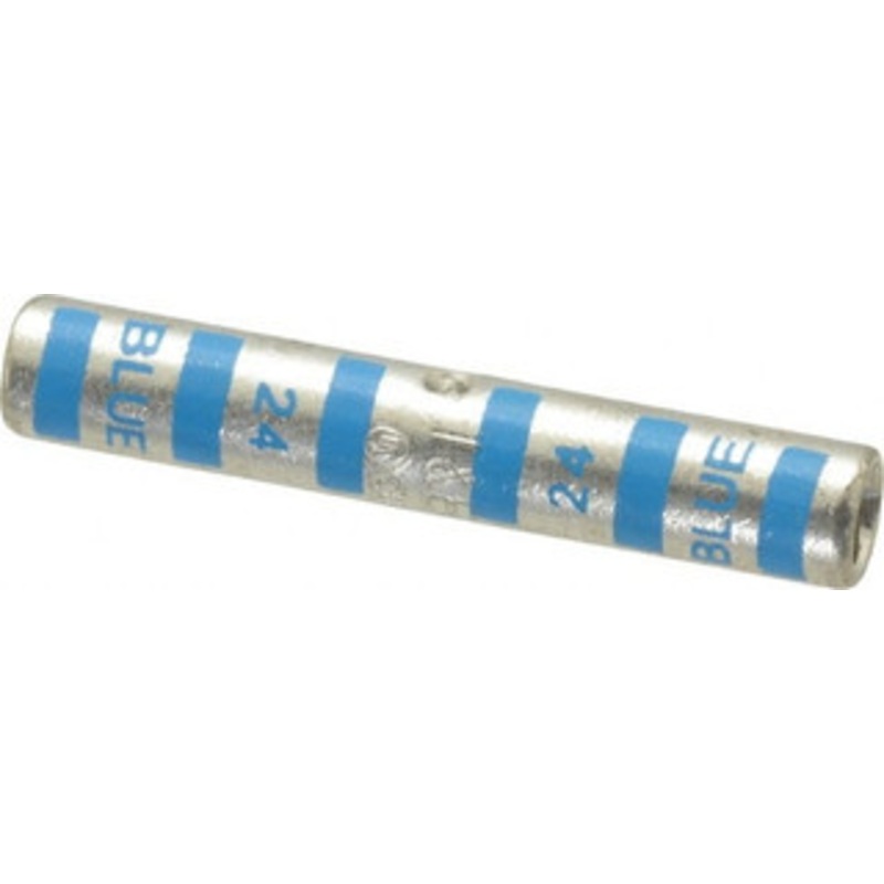 Thomas & Betts 6 AWG Compatible, Noninsulated, Crimp-On Butt Splice Terminal 2 Wire Entries, Copper Contacts, Tin Contact Plating, 1-3/4 OAL, Blue 54805 - 54059415
