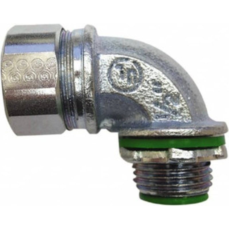 Anaconda Sealtite 3/4 Trade Liquidtight Conduit Connector Zinc Plated Steel, Insulated, Angled Connector, Threaded Connection 7STR7590B - 38317194