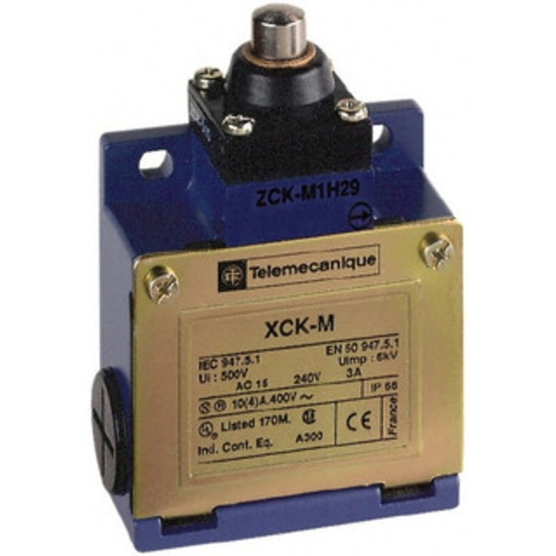 Telemecanique Sensors SPDT, NC/NO, 240 VAC, 250 VDC, Screw Terminal, End Plunger Actuator, General Purpose Limit Switch 1, 2, 4, 6, 12, 13, 6P NEMA Rating, IP66 IPR Rating XCKM110H7 - 59760116