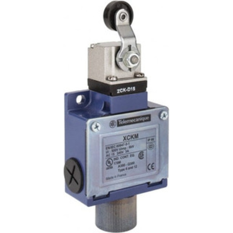Telemecanique Sensors SPDT, NC/NO, 240 VAC, 250 VDC, Screw Terminal, Roller Lever Actuator, General Purpose Limit Switch 1, 2, 4, 6, 12, 13, 6P NEMA Rating, IP66 IPR Rating XCKM115H7 - 59760124
