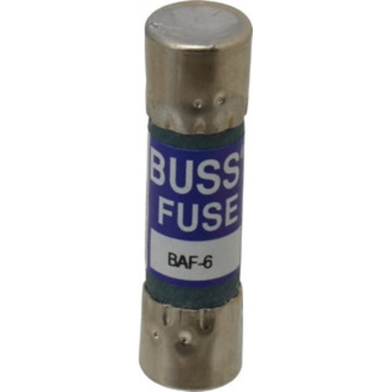 Bussmann 250 VAC, 6 Amp, Fast-Acting General Purpose Fuse Fuse Holder Mount, 1-1/2 OAL, 10 at 125 V kA Rating, 13/32 Diam BAF-6 - 74975467