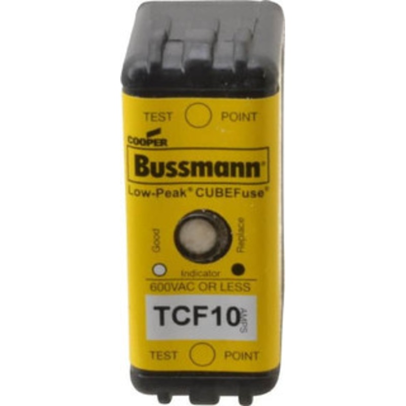 Bussmann 300 VDC, 600 VAC, 10 Amp, Time Delay General Purpose Fuse Plug-in Mount, 1-7/8 OAL, 100 at DC, 200 (CSA RMS), 300 (UL RMS) kA Rating TCF10 - 09197682