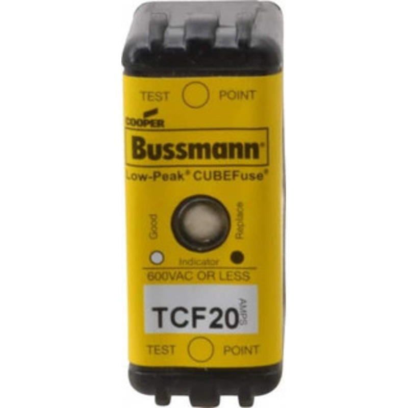 Bussmann 300 VDC, 600 VAC, 20 Amp, Time Delay General Purpose Fuse Plug-in Mount, 1-7/8 OAL, 100 at DC, 200 (CSA RMS), 300 (UL RMS) kA Rating TCF20 - 41236167