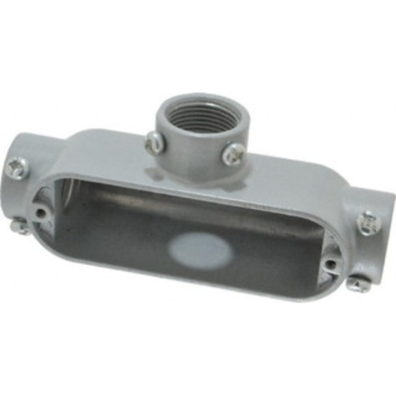 Crouse-Hinds Form 5, T Body, 3/4 Trade, EMT, IMC, Rigid Aluminum Conduit Body Rectangle, 5.4 OAL, 7.3 cc Capacity, Gray T25 MT - 04915922