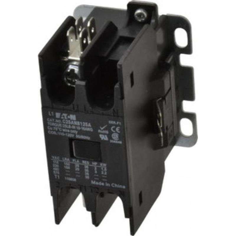 Eaton Cutler-Hammer 1 Pole, 25 Amp Inductive Load, 110 to 120 Coil VAC at 50/60 Hz, Nonreversible Definite Purpose Contactor Phase 1 Hp: 2 at 115 VAC, 3 at 230 VAC, 30 Amp Resistive Rating, Open Enclosure C25ANB125A - 02351781