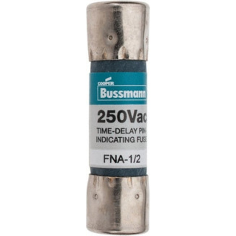 Bussmann 250 VAC, 0.5 Amp, Time Delay Pin Indicator Fuse Fuse Holder Mount, 1-1/2 OAL, 10 at 125 V kA Rating, 13/32 Diam FNA-1/2 - 81739526