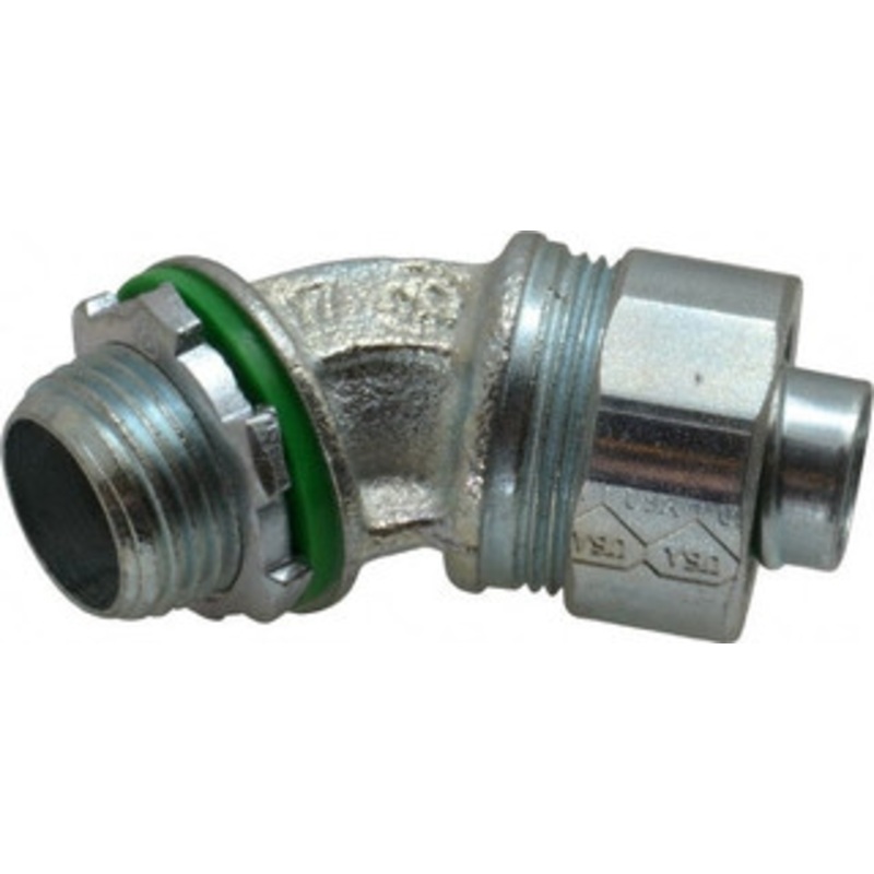 Crouse-Hinds 1/2 Trade Liquidtight Conduit Connector Malleable Iron, Noninsulated, Angled Connector, Threaded Connection LTK5045 - 04913463