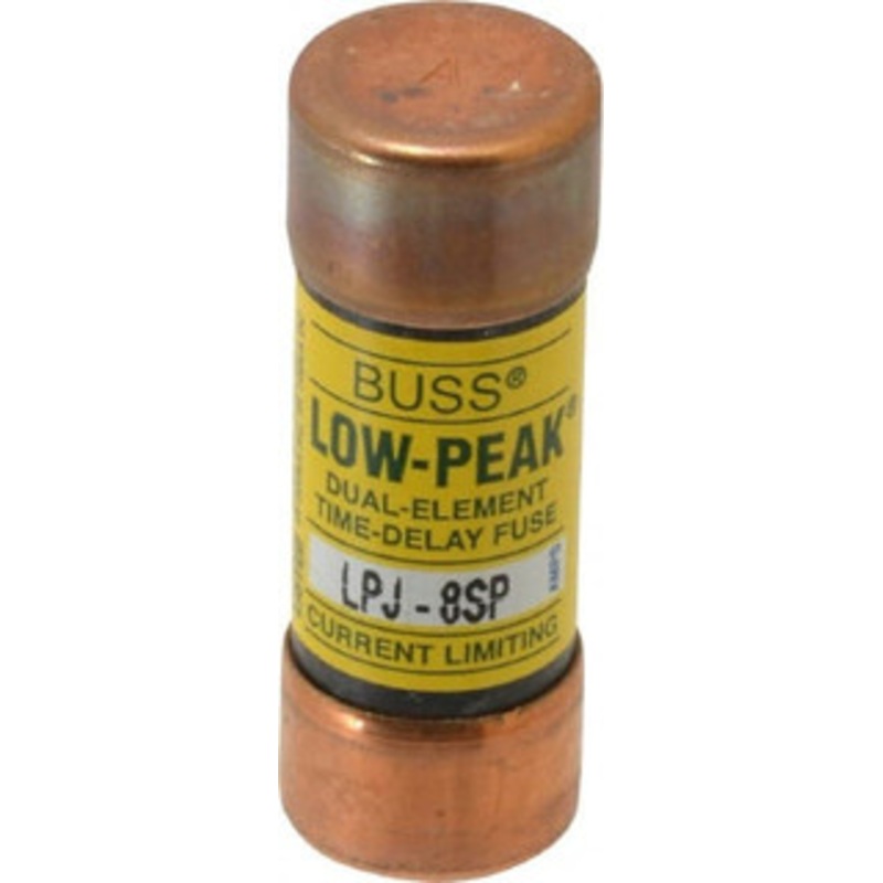 Bussmann 300 VDC, 600 VAC, 8 Amp, Time Delay General Purpose Fuse Fuse Holder Mount, 2-1/4 OAL, 100 at DC, 300 at AC (RMS) kA Rating, 13/16 Diam LPJ-8SP - 75390823