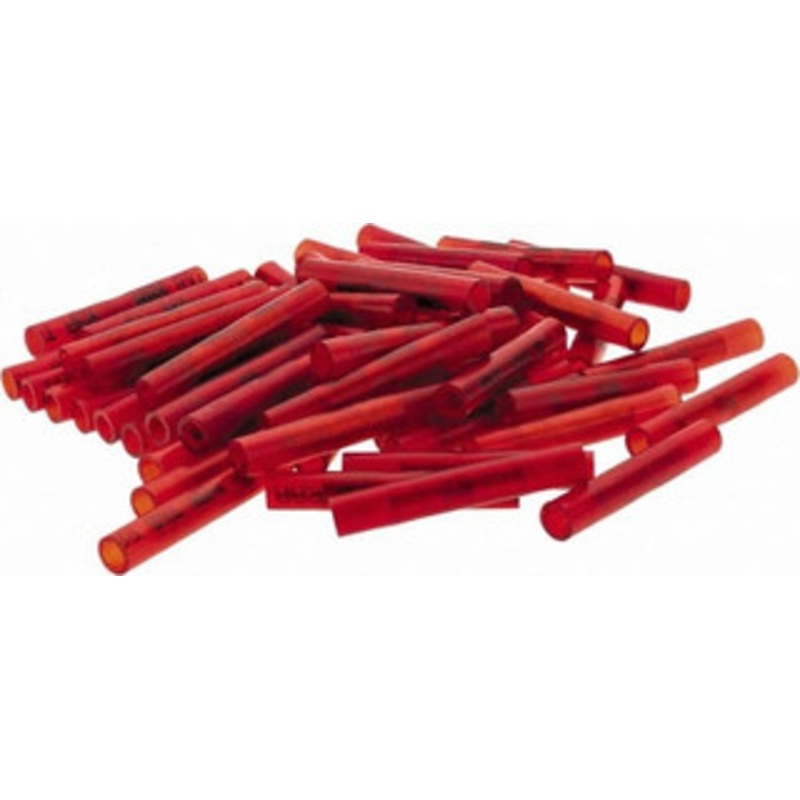 Value Collection 22 to 18 AWG Compatible, Nylon Fully Insulated, Crimp-On Butt Splice Terminal 2 Wire Entries, Copper Contacts, Tin Contact Plating, Red BD-18300 - 43579234