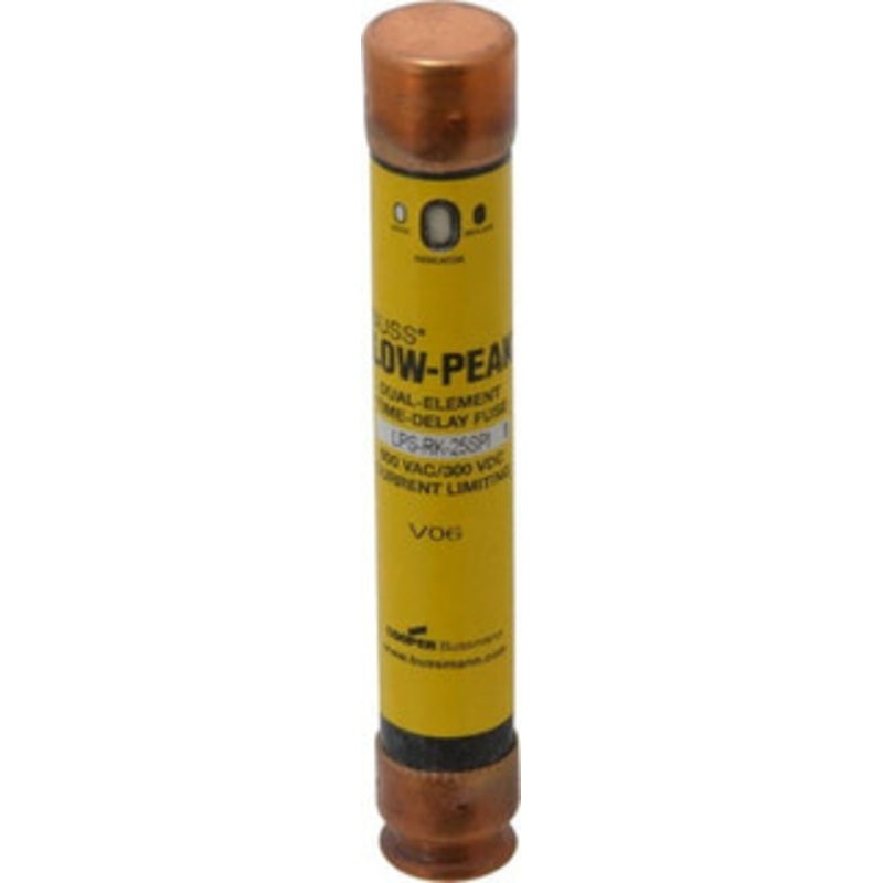Bussmann 300 VDC, 600 VAC, 25 Amp, Time Delay General Purpose Fuse Fuse Holder Mount, 127mm OAL, 100 at DC, 300 at AC (RMS) kA Rating, 13/16 Diam LPS-RK-25SPI - 89499396