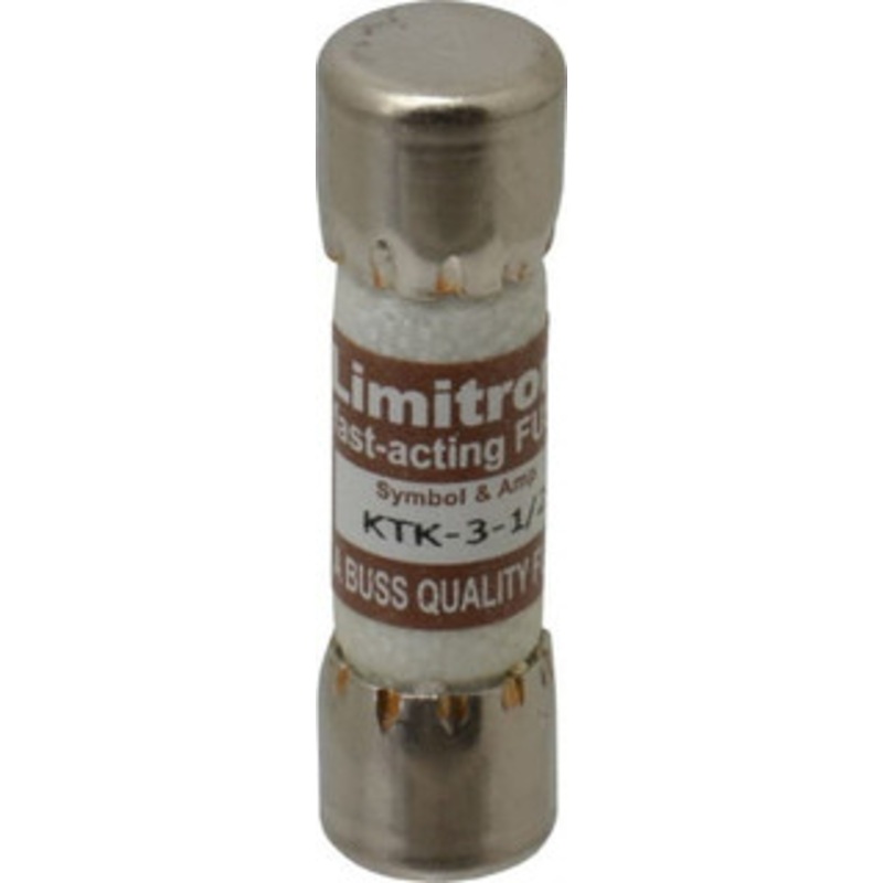 Bussmann 600 VAC, 3.5 Amp, Fast-Acting General Purpose Fuse Fuse Holder Mount, 1-1/2 OAL, 100 at AC kA Rating, 13/32 Diam KTK-3-1/2 - 84682327