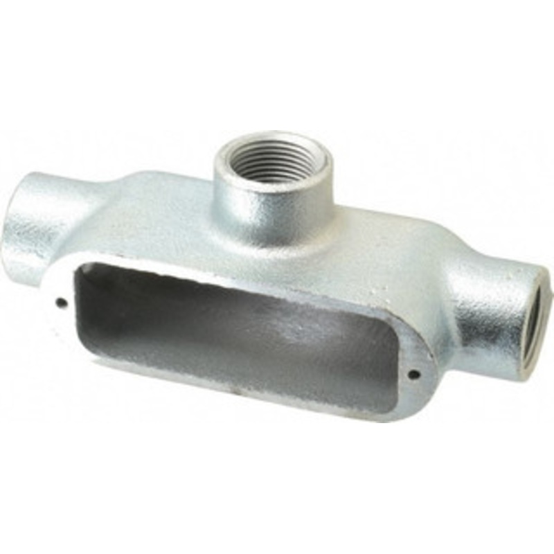 Crouse-Hinds Form 5, T Body, 3/4 Trade, Rigid Malleable Iron Conduit Body Oval, 6 OAL, 9-1/2 cc Capacity, Gray T75M - 04761649