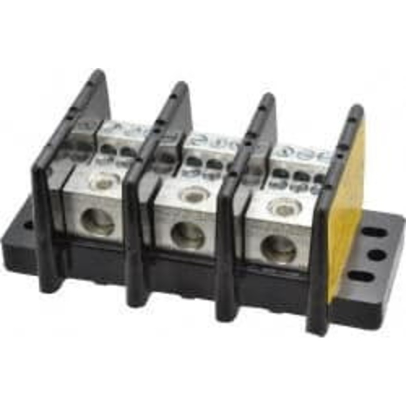 Bussmann 3 Poles, 175 Amp, 8-2/0 AWG (Al), 14-2/0 AWG (Cu) Primary, 4-14 AWG (Cu), 4-8 AWG (Al) Secondary, Thermoplastic Power Distribution Block 600 VAC/VDC, 1 Primary Connection, 5.2 Inch Long x 3.32 Inch Deep x 4 Inch High 16021-3 - 84720390