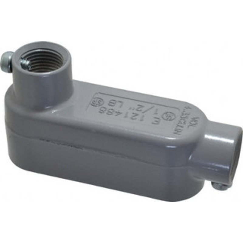 Crouse-Hinds Form 5, LB Body, 1/2 Trade, EMT, IMC, Rigid Aluminum Conduit Body Rectangle, 4.24 OAL, 4.35 cc Capacity, Gray LB15 MT - 04506960