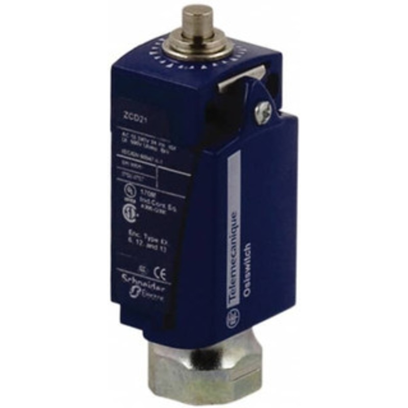 Telemecanique Sensors SPDT, NC/NO, 240 VAC, 250 VDC, Screw Terminal, End Plunger Actuator, General Purpose Limit Switch 1, 2, 4, 6, 12, 13 NEMA Rating, IP66, IP67 IPR Rating XCKD2110N12 - 59759886
