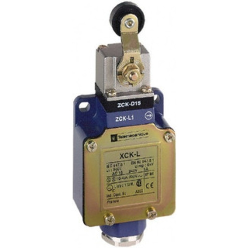 Telemecanique Sensors SPDT, NC/NO, 240 VAC, 250 VDC, Screw Terminal, Roller Lever Actuator, General Purpose Limit Switch 1, 2, 4, 6, 12, 13, 6P NEMA Rating, IP66 IPR Rating XCKL115H7 - 59760074