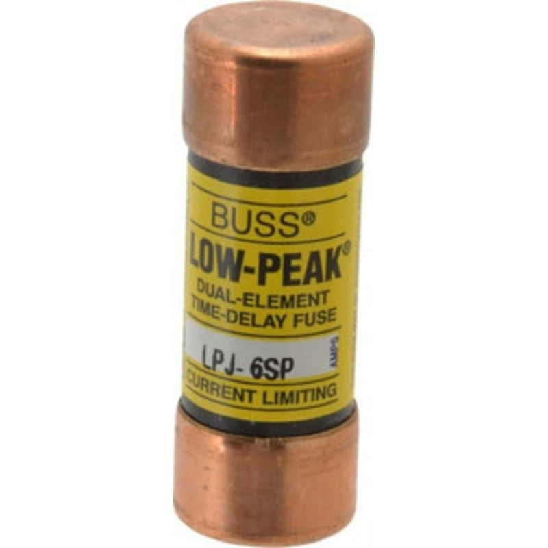 Bussmann 300 VDC, 600 VAC, 6 Amp, Time Delay General Purpose Fuse Fuse Holder Mount, 2-1/4 OAL, 100 at DC, 300 at AC (RMS) kA Rating, 13/16 Diam LPJ-6SP - 75390773