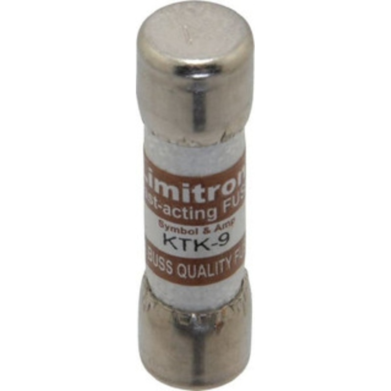 Bussmann 600 VAC, 9 Amp, Fast-Acting General Purpose Fuse Fuse Holder Mount, 1-1/2 OAL, 100 at AC kA Rating, 13/32 Diam KTK-9 - 84682426