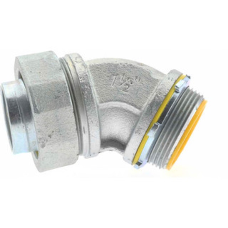 Crouse-Hinds 1-1/2 Trade Liquidtight Conduit Connector Malleable Iron, Insulated, Angled Connector, Threaded Connection LTB15045 - 04517561