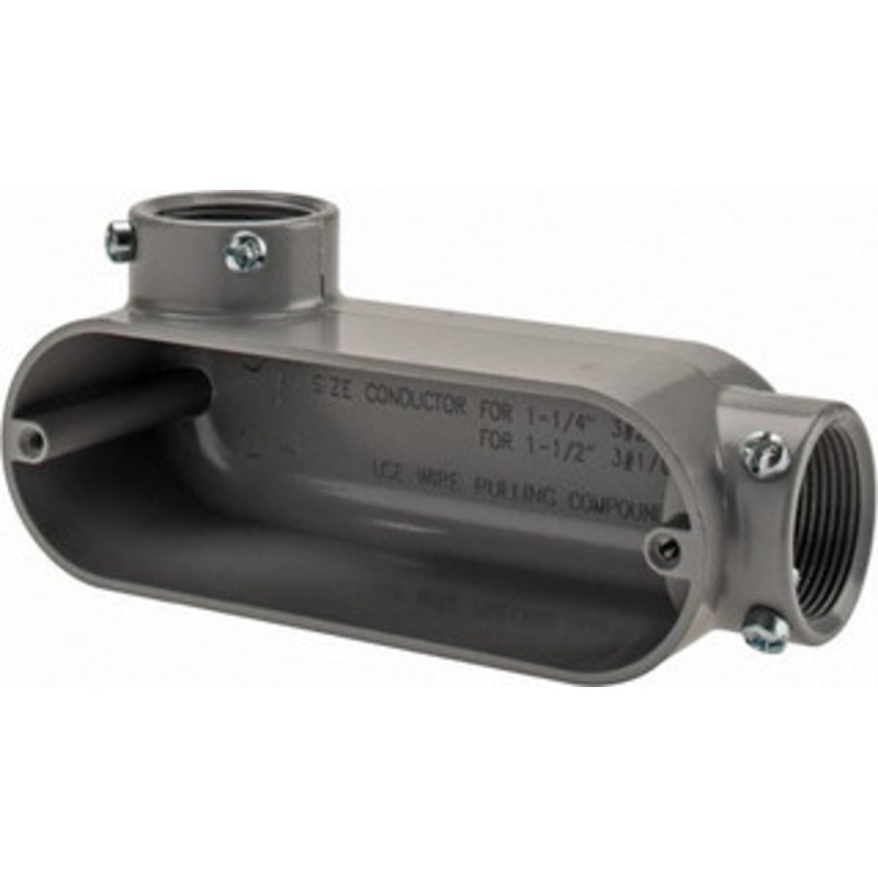 Crouse-Hinds Form 5, LL Body, 1-1/4 Trade, EMT, IMC, Rigid Aluminum Conduit Body Rectangle, 7.87 OAL, 35.8 cc Capacity, Gray LL45 MT - 04507141
