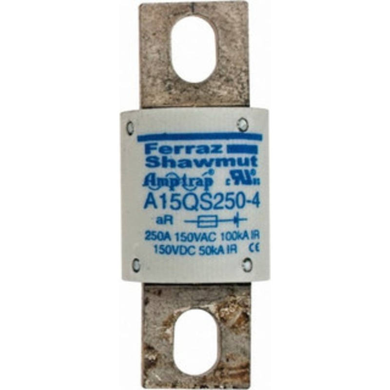 Ferraz Shawmut 150 VAC/VDC, 250 Amp, Fast-Acting Semiconductor/High Speed Fuse Bolt-on Mount, 2-21/32 OAL, 100 at AC, 50 at DC kA Rating, 1-1/8 Diam A15QS250-4 - 02659043