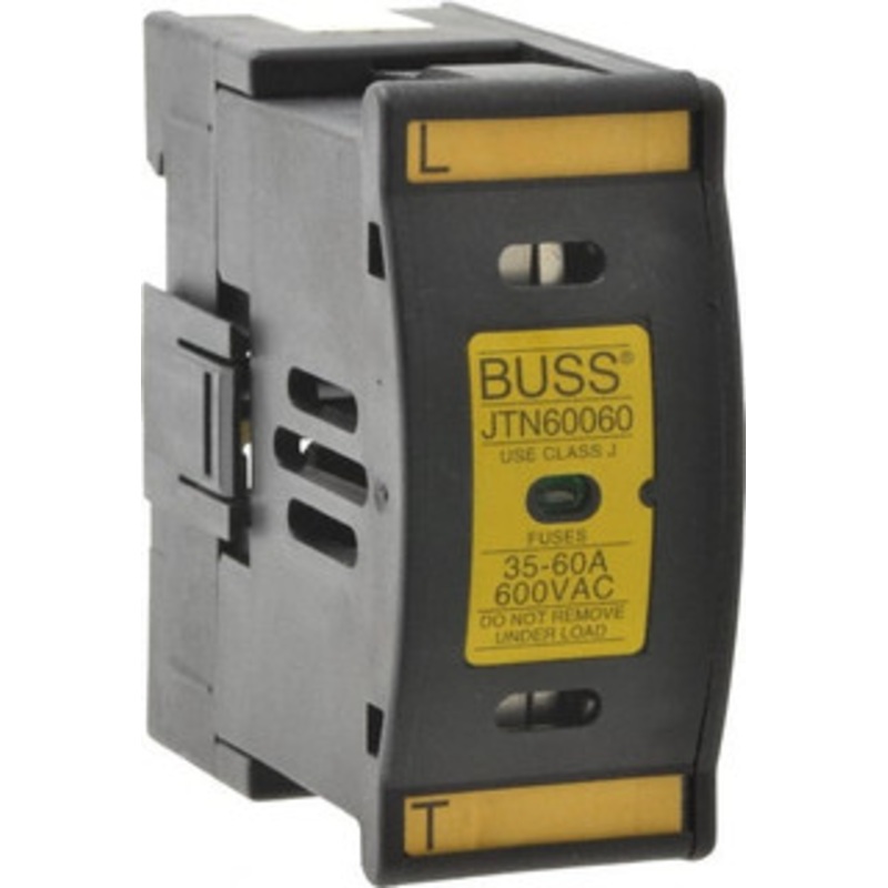 Bussmann 1 Pole, 600 VAC/VDC, 60 Amp, DIN Rail Mount Fuse Holder Compatible with J Class, 1.52 Inch Wide Fuse JTN60060 - 75390971