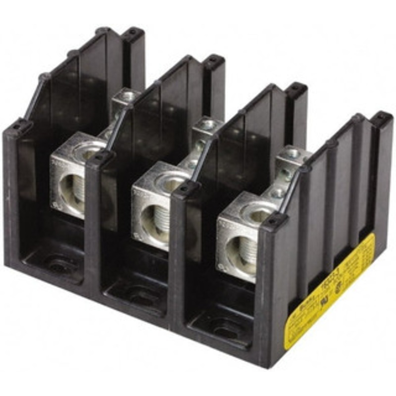 Bussmann 3 Poles, 310 Amp, 350 kcmil-6 AWG (Cu/Al) Primary, 4-12 AWG (Al), 4-14 AWG (Cu) Secondary, Thermoplastic Power Distribution Block 600 VAC/VDC, 1 Primary Connection, 5.2 Inch Long x 3.32 Inch Deep x 4 Inch High 16323-3 - 84720515