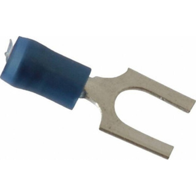 Thomas & Betts 1/4 Stud, 18 to 14 AWG Compatible, Partially Insulated, Crimp Connection, Standard Fork Terminal 0.44 Fork Width, Nylon Insulation, Blue, 0.95 OAL, 600 Volts, Copper Contacts RB14-14F - 54063565
