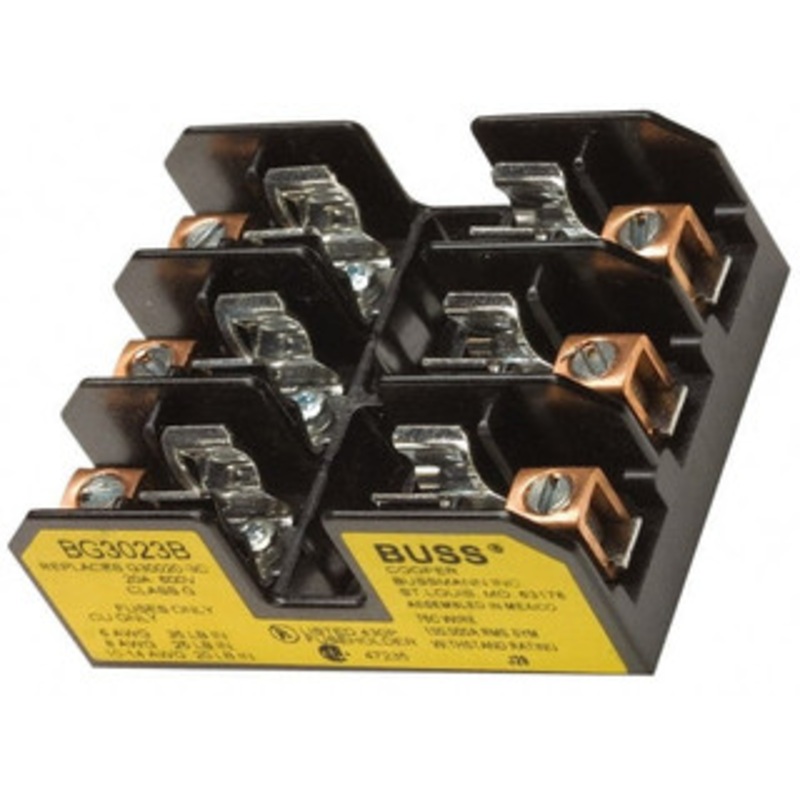 Bussmann 3 Pole, 14 to 6 AWG, 480 VAC/VDC, 30 Amp, DIN Rail Mount Fuse Block 3 Inch Long x 2.38 Inch Wide x 1.22 Inch High Block BG3033B - 84661065