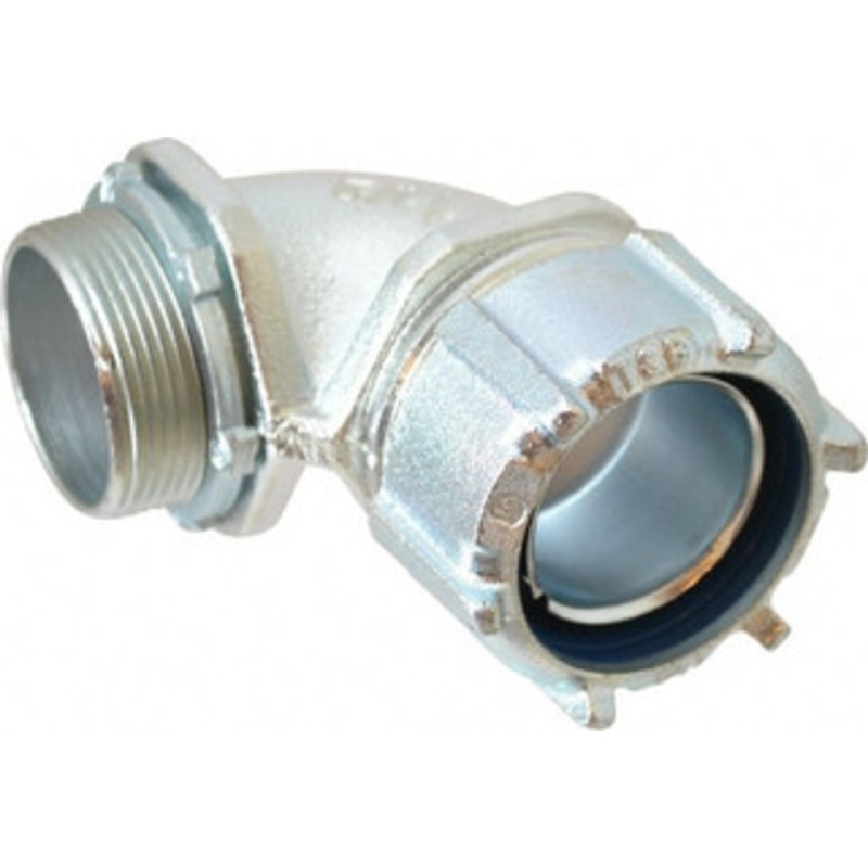 Thomas & Betts 1-1/2 Trade Liquidtight Conduit Connector Malleable Iron, Noninsulated, Angled Connector, Threaded Connection 5256 - 54058904